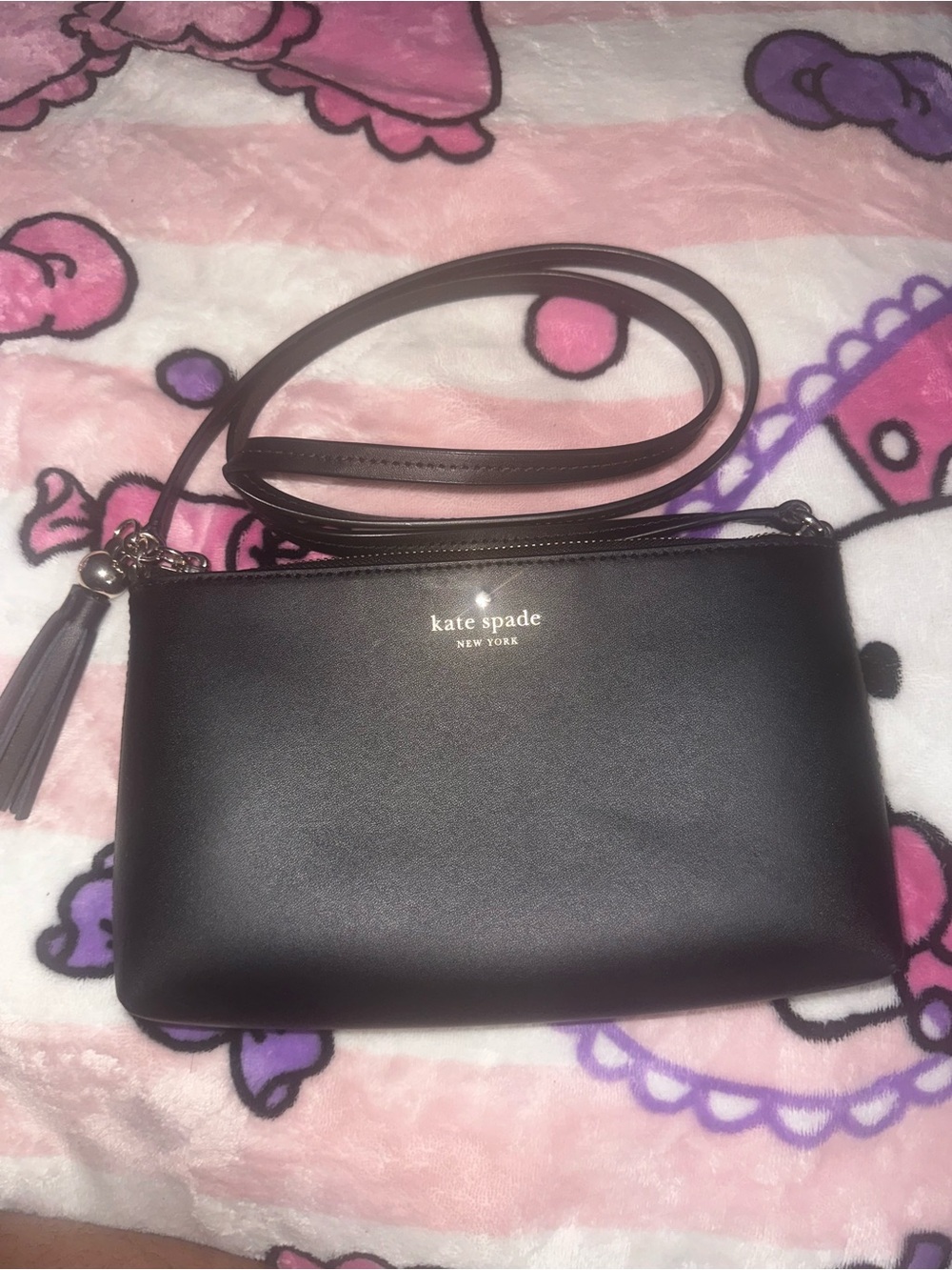 kate spade Black Leather Crossbody with Tassel
